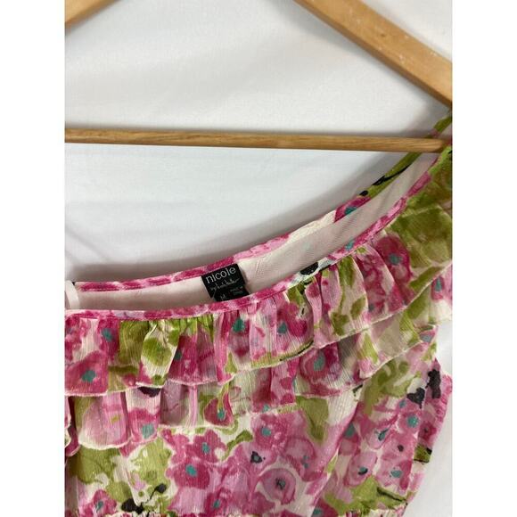 Nicole Miller Floral Ruffle Blouse size medium - Picture 2 of 4